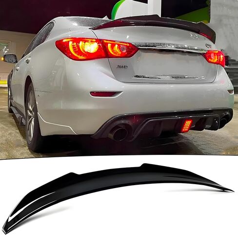 جناح المفسد الجذع الخلفي مناسبة ل infiniti Q50/ Q50s/ 2.0T/ 3.0T/ Luxe/ Premium 2014-2024 4-Door سيدان ، Gloss Black PSM Decklid Lip Accessories in Kuwait
