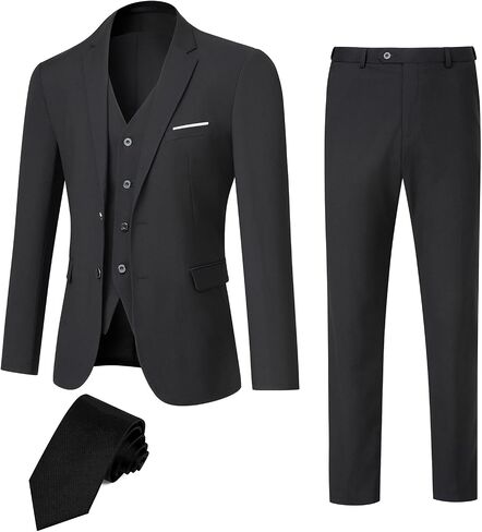 Men's Suit Slim Fit 3 Pieces Suit Set, Business Casual Suits for Men Two Button Soild Jacket Vest Pants Set with Tie in Saudi Arabia