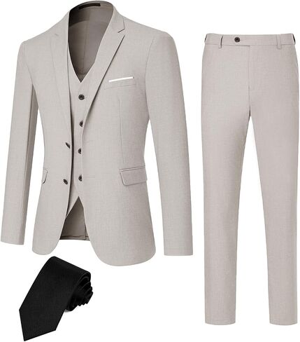 Men's Suit Slim Fit 3 Pieces Suit Set, Business Casual Suits for Men Two Button Soild Jacket Vest Pants Set with Tie in Saudi Arabia
