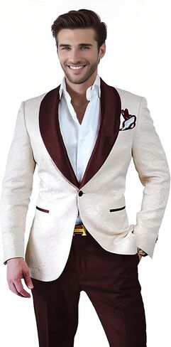 Mens Suits Prom Wedding Suits for Men White Pant Suit Set Classic Fit 2 Piece One Button Men's Suits in Kuwait