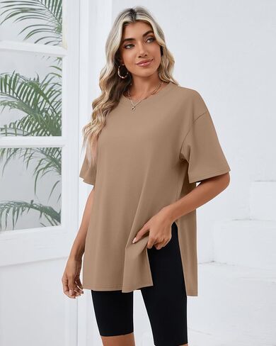 Huukeay 3 Pack Women's Oversized Gym T Shirts Short Sleeve Side Split Crewneck Tops Casual Workout Baggy Basic Tee in Saudi Arabia