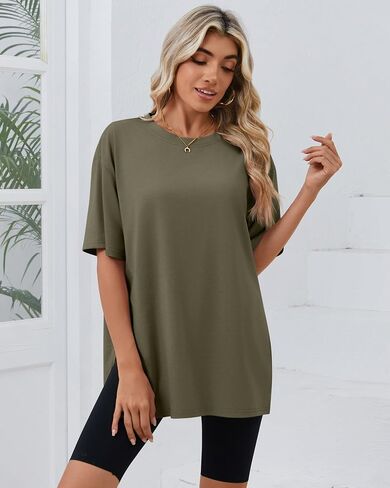 Huukeay 3 Pack Women's Oversized Gym T Shirts Short Sleeve Side Split Crewneck Tops Casual Workout Baggy Basic Tee in Saudi Arabia