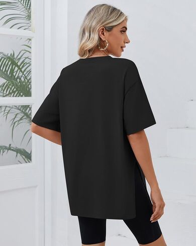 Huukeay 3 Pack Women's Oversized Gym T Shirts Short Sleeve Side Split Crewneck Tops Casual Workout Baggy Basic Tee in Saudi Arabia