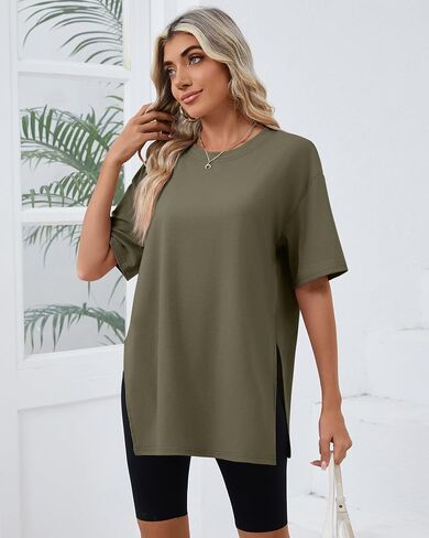 Huukeay 3 Pack Women's Oversized Gym T Shirts Short Sleeve Side Split Crewneck Tops Casual Workout Baggy Basic Tee in Saudi Arabia