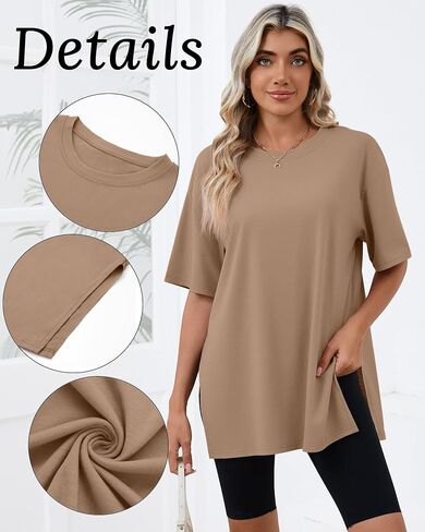 Huukeay 3 Pack Women's Oversized Gym T Shirts Short Sleeve Side Split Crewneck Tops Casual Workout Baggy Basic Tee in Saudi Arabia