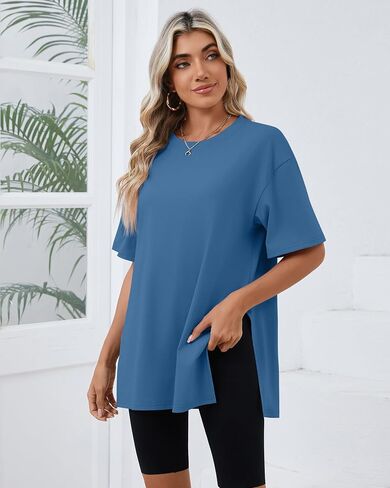 Huukeay 3 Pack Women's Oversized Gym T Shirts Short Sleeve Side Split Crewneck Tops Casual Workout Baggy Basic Tee in Saudi Arabia