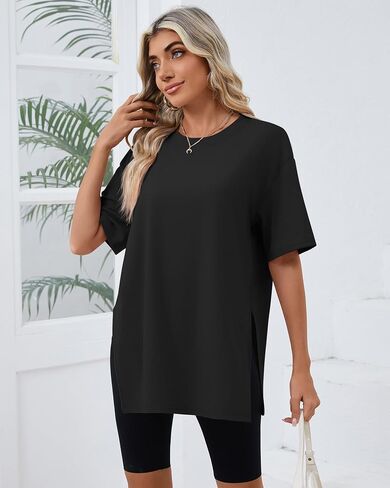 Huukeay 3 Pack Women's Oversized Gym T Shirts Short Sleeve Side Split Crewneck Tops Casual Workout Baggy Basic Tee in Saudi Arabia