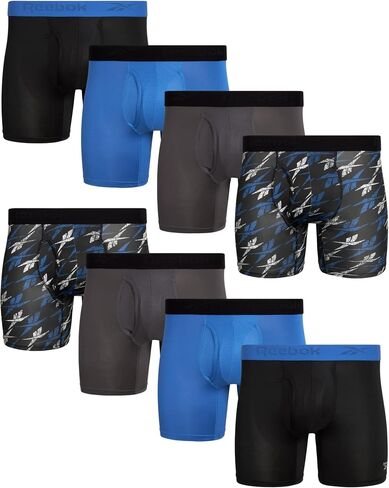 Reebok Mens Boxer Briefs - 8 Pack Performance Stretch Mens Underwear Boxers with Functional Fly, 6" Inseam Boxers for Men in Saudi Arabia