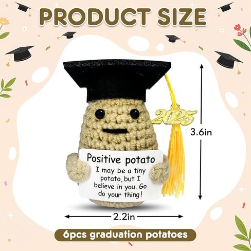 مجموعة هدايا التخرج من فئة 2025，6 PCS البط الإيجابي مع غطاء GRAD ， هدايا مضحكة لكلية المدرسة الثانوية لفتياتها الأولاد ， الدعم العاطفي الملهم يدويًا حيوانات كروشيه إيجابية (بطة) in Kuwait