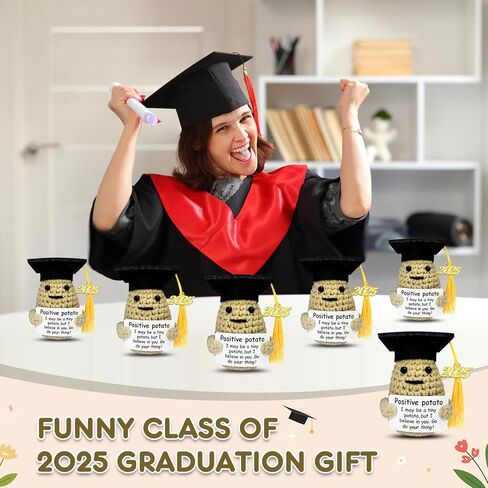 مجموعة هدايا التخرج من فئة 2025，6 PCS البط الإيجابي مع غطاء GRAD ， هدايا مضحكة لكلية المدرسة الثانوية لفتياتها الأولاد ， الدعم العاطفي الملهم يدويًا حيوانات كروشيه إيجابية (بطة) in Kuwait