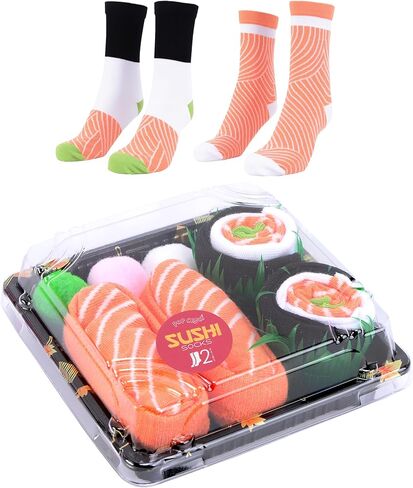 Pop Craze Sushi Socks in a Box - 2 أو 3 أزواج ، وحجم واحد يناسب أكثر ، جوارب الطعام الجدد ، هدية السوشي المضحكة لعيد الأم ، in Kuwait