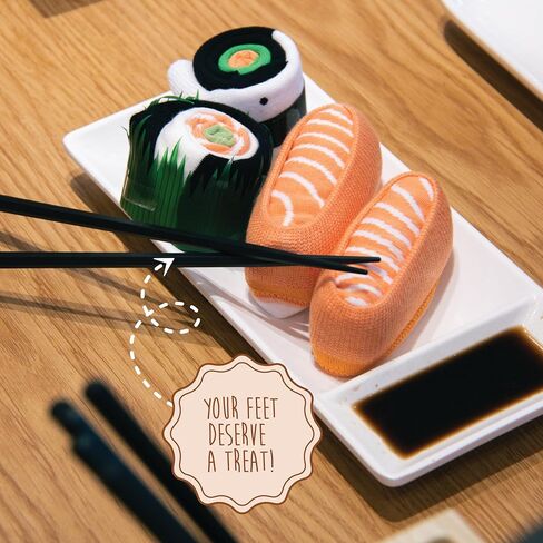Pop Craze Sushi Socks in a Box - 2 أو 3 أزواج ، وحجم واحد يناسب أكثر ، جوارب الطعام الجدد ، هدية السوشي المضحكة لعيد الأم ، in Kuwait