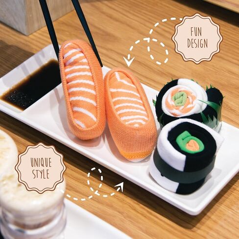 Pop Craze Sushi Socks in a Box - 2 أو 3 أزواج ، وحجم واحد يناسب أكثر ، جوارب الطعام الجدد ، هدية السوشي المضحكة لعيد الأم ، in Kuwait