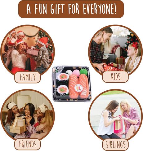 Pop Craze Sushi Socks in a Box - 2 أو 3 أزواج ، وحجم واحد يناسب أكثر ، جوارب الطعام الجدد ، هدية السوشي المضحكة لعيد الأم ، in Kuwait