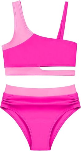 Girls 2 Piece Bathing Suits Kids Color-Blocking High Waist Bikini Set Teen Swimsuit Beach Swimwear for 3-16 Years in Kuwait