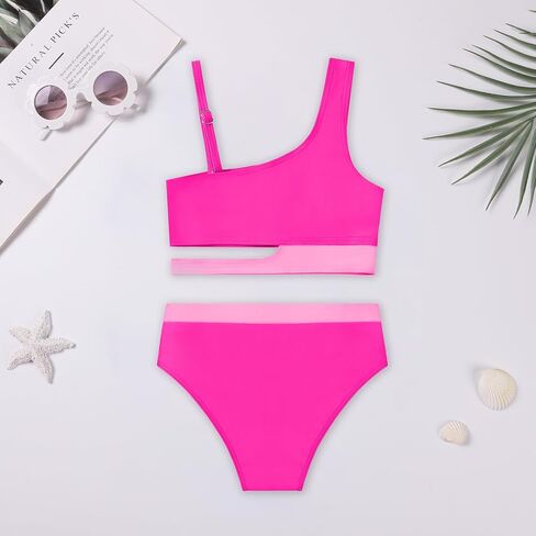 Girls 2 Piece Bathing Suits Kids Color-Blocking High Waist Bikini Set Teen Swimsuit Beach Swimwear for 3-16 Years in Kuwait