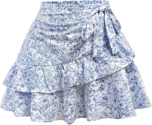 Gorglitter Girl's Floral Bow Mini Mini Skirt Drasal Tie Tie Side Summer Summer Trans in Saudi Arabia