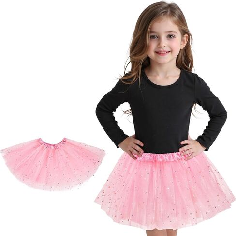 Zando Sparkle Tutu for Toddler Girls Kids 3 Layers 2-8 Years Halloween Princess Birthday Elastic Puffy Tulle Dance Skirt in Saudi Arabia