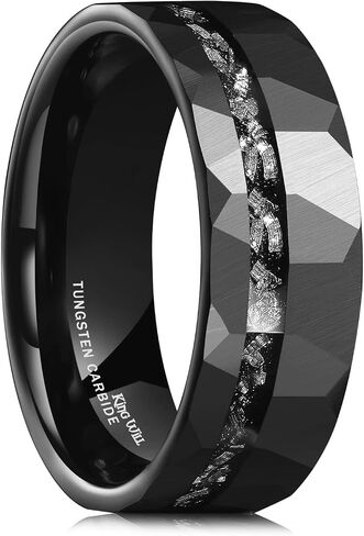 King Will 8mm Tungsten Carbide Opal Rings For Men Black Wedding Band Blue Opal Inlay Brushed Hammered Promise Rings Comfort Fit Size 7-14 in Kuwait