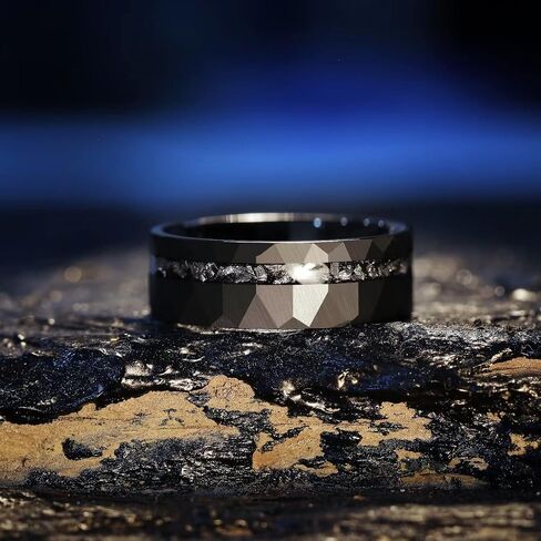 King Will 8mm Tungsten Carbide Opal Rings For Men Black Wedding Band Blue Opal Inlay Brushed Hammered Promise Rings Comfort Fit Size 7-14 in Kuwait