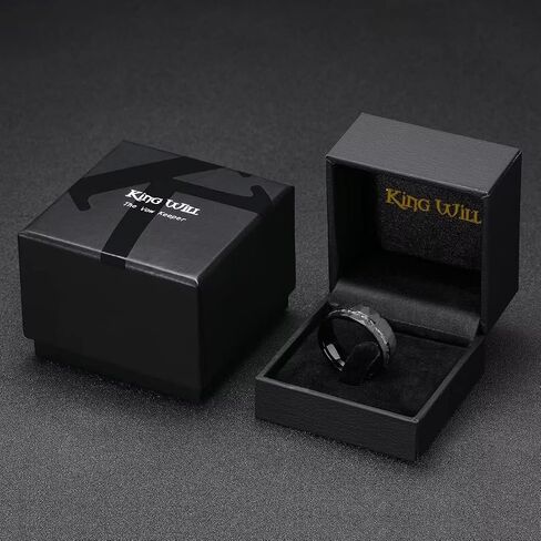 King Will 8mm Tungsten Carbide Opal Rings For Men Black Wedding Band Blue Opal Inlay Brushed Hammered Promise Rings Comfort Fit Size 7-14 in Kuwait