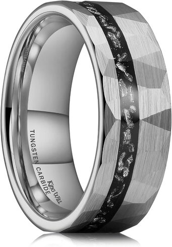 King Will 8mm Tungsten Carbide Opal Rings For Men Black Wedding Band Blue Opal Inlay Brushed Hammered Promise Rings Comfort Fit Size 7-14 in Kuwait