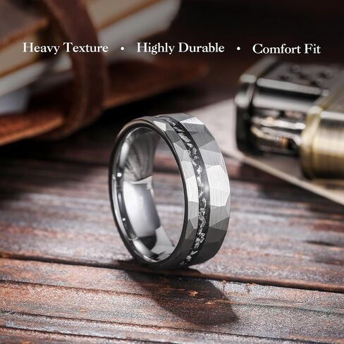 King Will 8mm Tungsten Carbide Opal Rings For Men Black Wedding Band Blue Opal Inlay Brushed Hammered Promise Rings Comfort Fit Size 7-14 in Kuwait