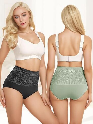 Women's Lace Trim High Waisted Cotton Underwear Full Coverage Ladies Panties Tummy Control Briefs 4 Pack in Saudi Arabia