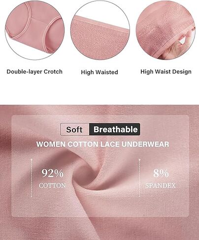 Women's Lace Trim High Waisted Cotton Underwear Full Coverage Ladies Panties Tummy Control Briefs 4 Pack in Saudi Arabia