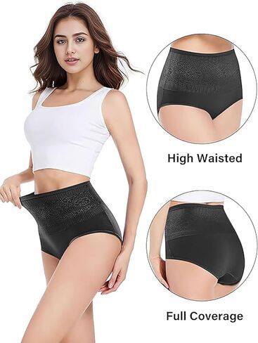 Women's Lace Trim High Waisted Cotton Underwear Full Coverage Ladies Panties Tummy Control Briefs 4 Pack in Saudi Arabia