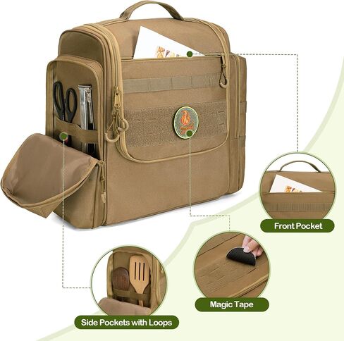 Large Tactical Camping Kitchen Organizer, Hanging Cookware Storage Bag with Paper Towel Holder & Multi Pockets, Portable Camp Utensil Organizer for Outdoor BBQ Cooking Essentials, Bag Only in Saudi Arabia