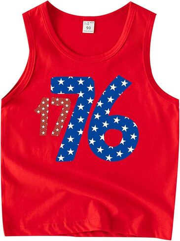 Boys Girls 4th of July Tank Tops Kids American Flag Patriotic Independence Day Shirts Sleeveless Cotton Tops 3-10T in Kuwait