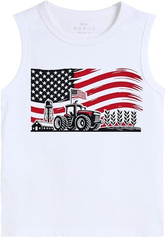 Boys Girls 4th of July Tank Tops Kids American Flag Patriotic Independence Day Shirts Sleeveless Cotton Tops 3-10T in Saudi Arabia