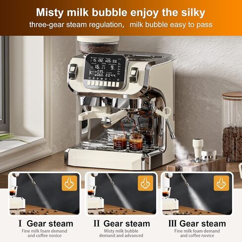 Mcilpoog AC510 15Bar Semi Automatic Espresso Machine With Grinder & Steam Wand,3-in-1 Compact Espresso Coffee Maker With 28 oz Removable Water Tank for Cappuccino or Latte, Gift for Dad, Mom or Wife in Saudi Arabia