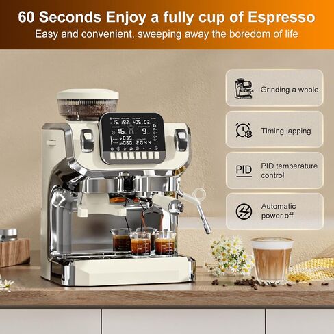 Mcilpoog AC510 15Bar Semi Automatic Espresso Machine With Grinder & Steam Wand,3-in-1 Compact Espresso Coffee Maker With 28 oz Removable Water Tank for Cappuccino or Latte, Gift for Dad, Mom or Wife in Saudi Arabia