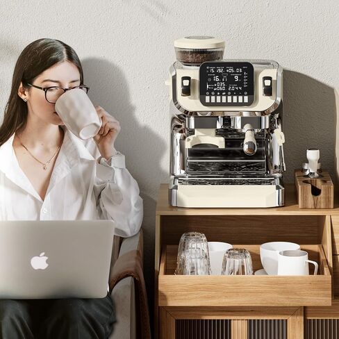 Mcilpoog AC510 15Bar Semi Automatic Espresso Machine With Grinder & Steam Wand,3-in-1 Compact Espresso Coffee Maker With 28 oz Removable Water Tank for Cappuccino or Latte, Gift for Dad, Mom or Wife in Saudi Arabia