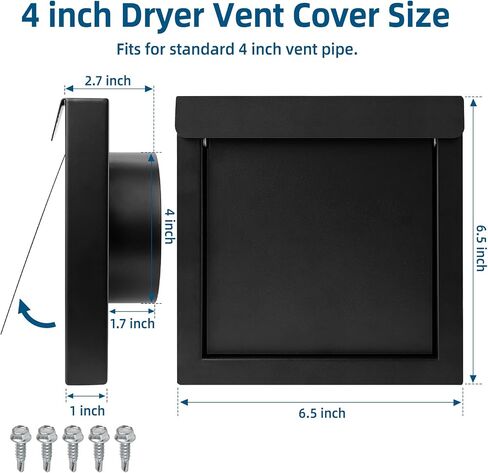 4 Inch Dryer Vent Cover Outdoor Dryer Wall Vent Cap for House, Fits 4" Exhaust Duct, Steel Outdoor Exterior Bathroom Exhaust and Dryer Vent Cover, Black Exterior Dryer Vent Cover Outside in Saudi Arabia