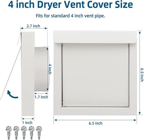 4 Inch Dryer Vent Cover Outdoor Dryer Wall Vent Cap for House, Fits 4" Exhaust Duct, Steel Outdoor Exterior Bathroom Exhaust and Dryer Vent Cover, Black Exterior Dryer Vent Cover Outside in Saudi Arabia