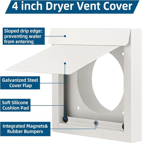 4 Inch Dryer Vent Cover Outdoor Dryer Wall Vent Cap for House, Fits 4" Exhaust Duct, Steel Outdoor Exterior Bathroom Exhaust and Dryer Vent Cover, Black Exterior Dryer Vent Cover Outside in Saudi Arabia