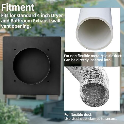 4 Inch Dryer Vent Cover Outdoor Dryer Wall Vent Cap for House, Fits 4" Exhaust Duct, Steel Outdoor Exterior Bathroom Exhaust and Dryer Vent Cover, Black Exterior Dryer Vent Cover Outside in Saudi Arabia