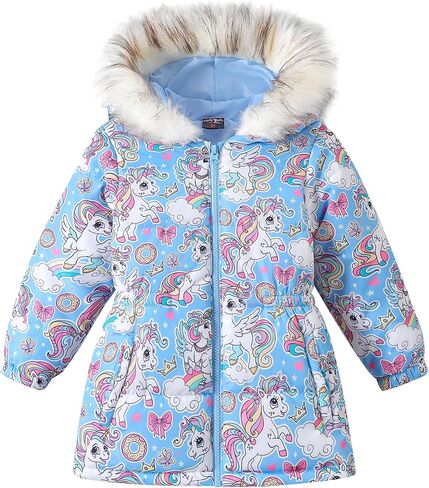 طفلة طفلة شتاء سترة طفل صغير مقنعين لطيف معطف يونيكورن معطف في الهواء الطلق سترة سترة الثلج في الهواء الطلق in Kuwait