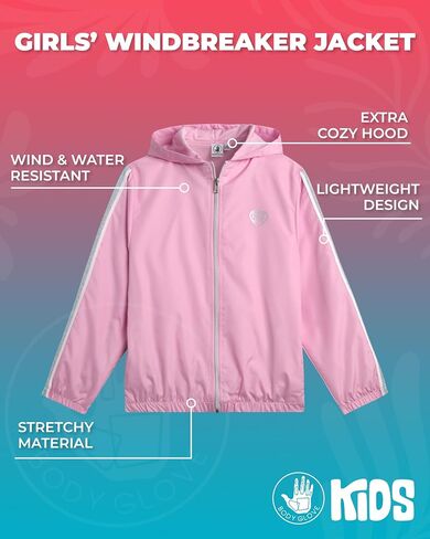 Body Glove Girls Windbreaker - Cozy Zip-Up Hooded Jacket for Girls (7-12) in Saudi Arabia