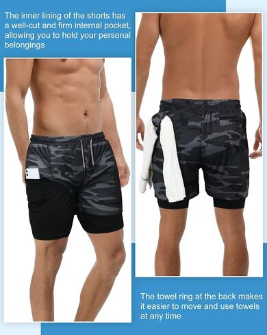 Sureio 6 PCS MEN 2 في 1 تمرين يدير شورتات صالة رياضية 5 "الرياضية الرياضية مع شورتات الجافة السريعة مع حلقة منشفة الجيوب in Kuwait