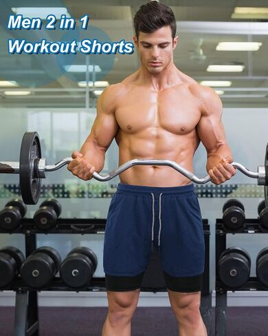 Sureio 6 PCS MEN 2 في 1 تمرين يدير شورتات صالة رياضية 5 "الرياضية الرياضية مع شورتات الجافة السريعة مع حلقة منشفة الجيوب in Kuwait