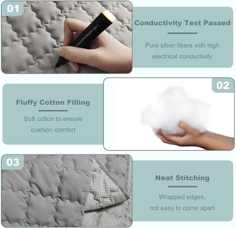 Grounding Mat Cotton Grounded Pad Silver Fiber Earth Connected Mat for Bed (35"x 50",Grey) Improves Sleep, Promotes Circulation in Kuwait