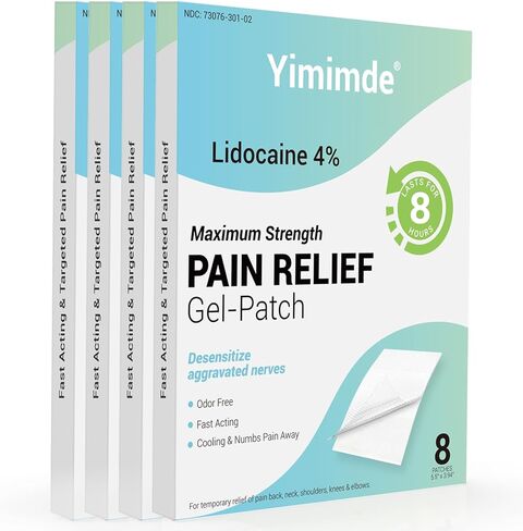 4% Lidocaine Numbing Patches | Maximum Strength Pain Relief for Back, Neck, Shoulders, Knees, Elbows | Fast Acting, Unscented| 8 Count Value Pack in Kuwait