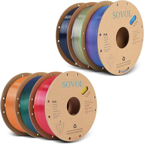 Sovol 3D Printer Silk Shiny Multicolored Fast Change Rainbow PLA 1kg (2.2 lbs) Spool 3D Printing Materials, Dimensional Accuracy +/- 0.03 mm, 1.75 mm, Purple Rainbow (5 Colors) in Kuwait
