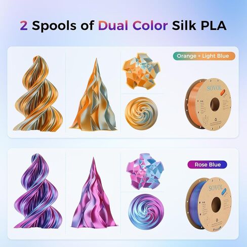 Sovol 3D Printer Silk Shiny Multicolored Fast Change Rainbow PLA 1kg (2.2 lbs) Spool 3D Printing Materials, Dimensional Accuracy +/- 0.03 mm, 1.75 mm, Purple Rainbow (5 Colors) in Kuwait