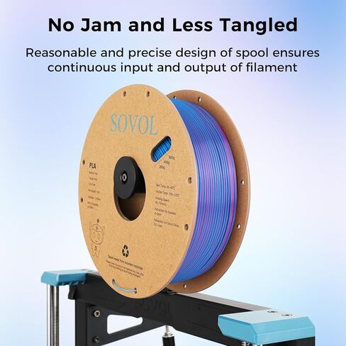 Sovol 3D Printer Silk Shiny Multicolored Fast Change Rainbow PLA 1kg (2.2 lbs) Spool 3D Printing Materials, Dimensional Accuracy +/- 0.03 mm, 1.75 mm, Purple Rainbow (5 Colors) in Kuwait