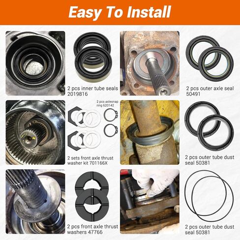 Front Axle Vaccum Knuckle & Tube Seal Kit Compatible with Ford 1998-2004 F250 F350 F450 F550 Super Duty Excursion Dana 50 60, Front Axle Seals, Front Axle Oil Seal Kit, Replace 50491, 50381, 41784-2 in Kuwait